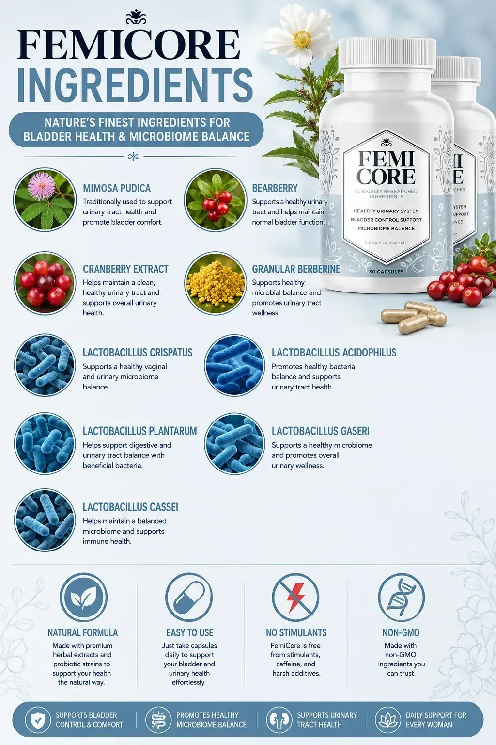 FemiCore ingredients graphic that matches the actual label